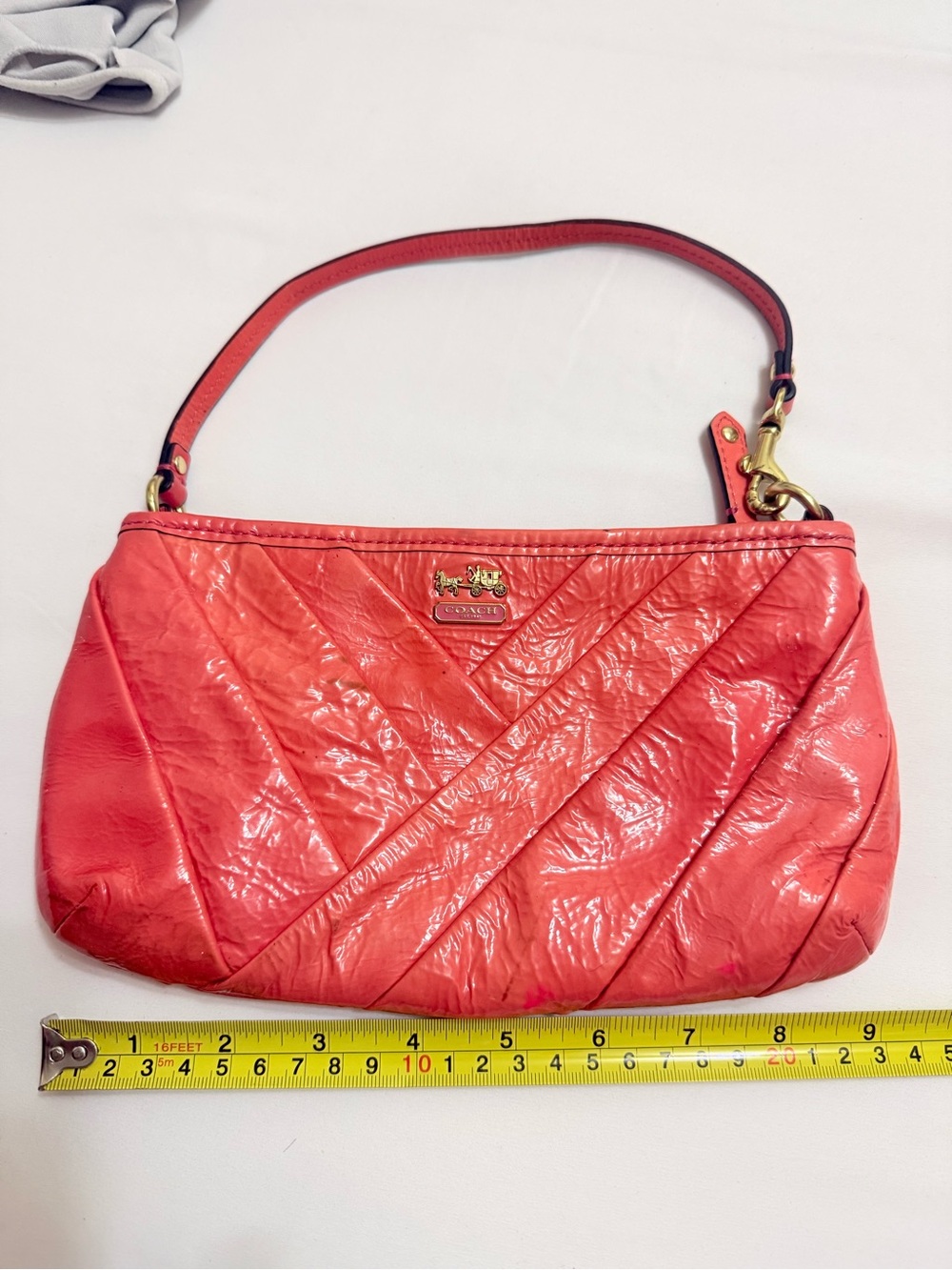 Coach Coral Quilted Leather Wristlet with Gold Hardware